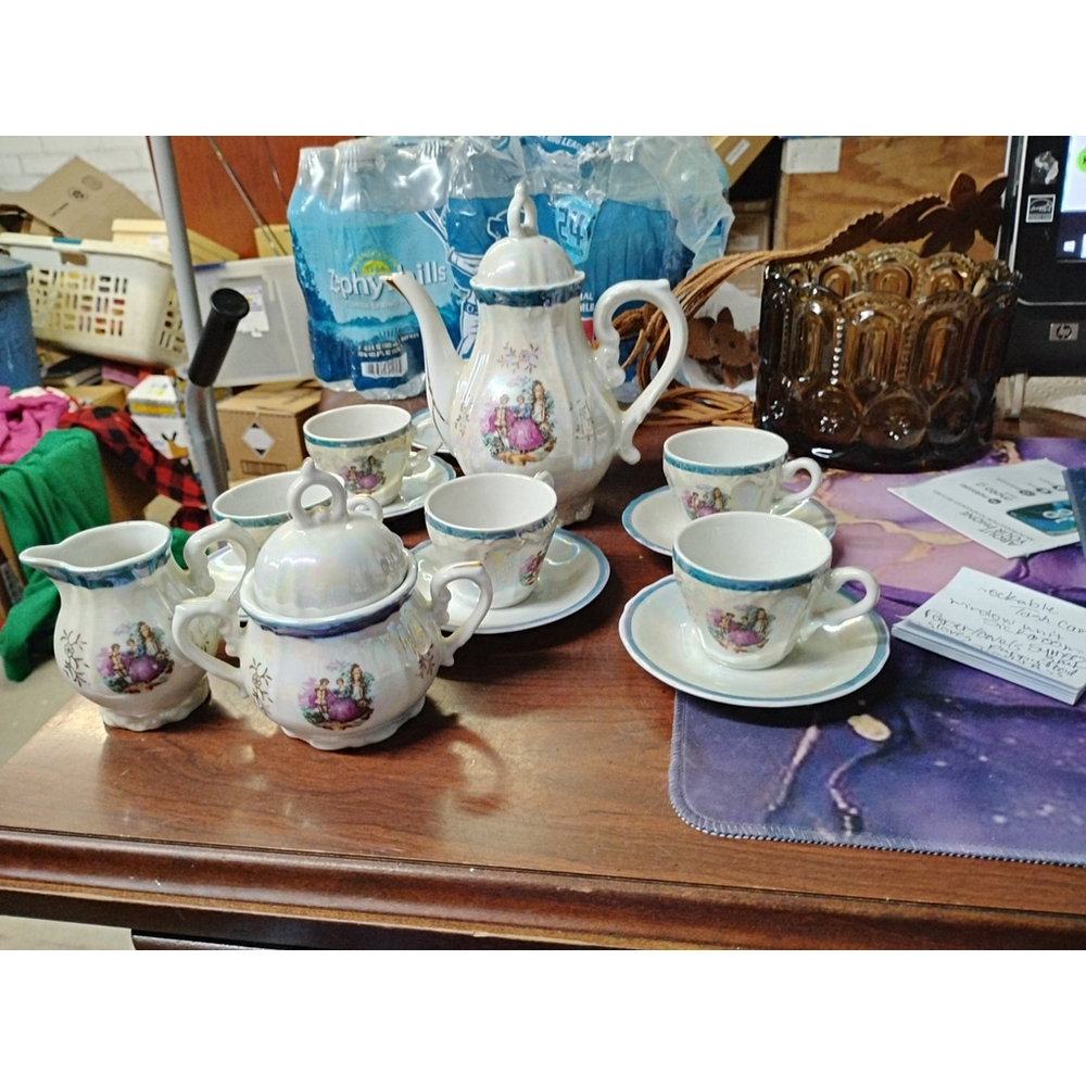 Vintage Japanesse Iridescent Tea Set Gold Detailed Accents Stamp Japan Beautiful
